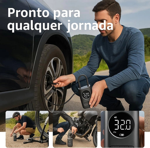 MobiAir Pro calibrando pneu de carro, moto e bike - Pronto para qualquer jornada
